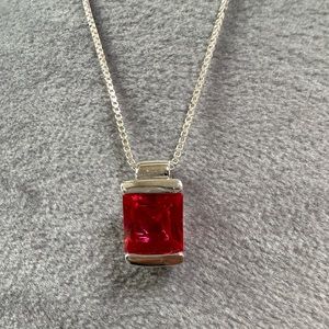 NETAYA STERLING SILVER SOLITAIRE SQUARE PENDANT NECKLACE 18”